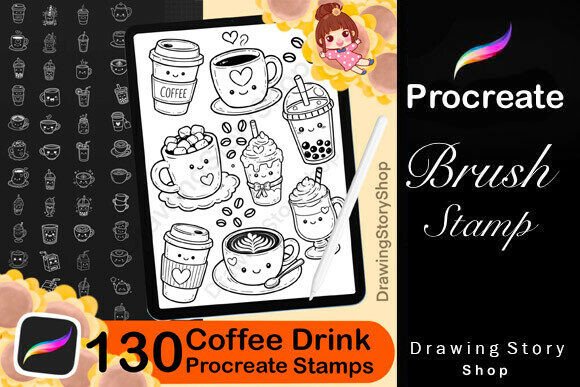 130 Kawaii Coffee Drink Procreate Stamps: Your Creative Toolkit