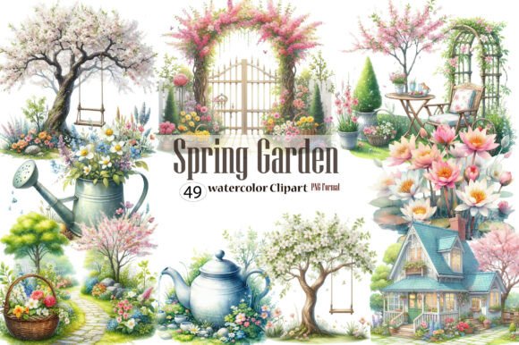 Breathe Life into Your Designs with Watercolor Spring Garden Clipart