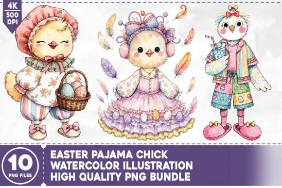 Easter Pajama Chick PNG Bundle: Your Go-To for Spring Designs