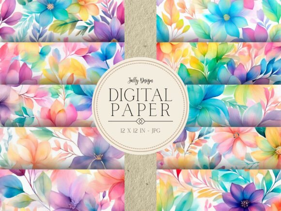 Rainbow Watercolor Floral Digital Paper: A Creative Toolkit