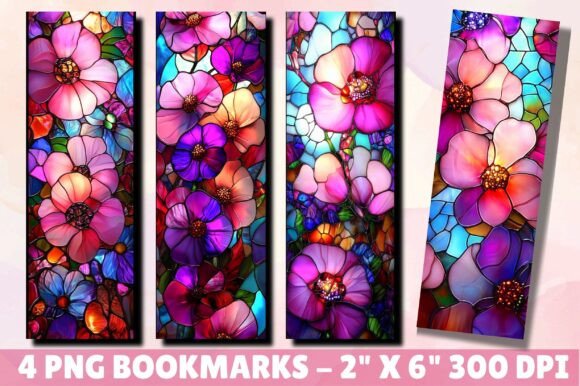 Stained Glass Flowers Lover Bookmarks: Digital Art for Print & Craft