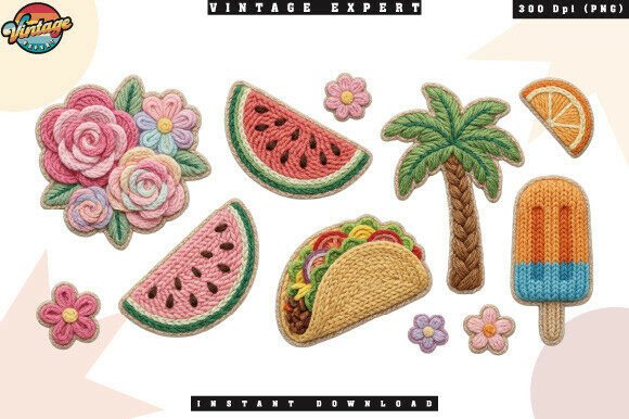 Summer Food and Floral Crochet Yarn PNG: Crafting Joyful Designs