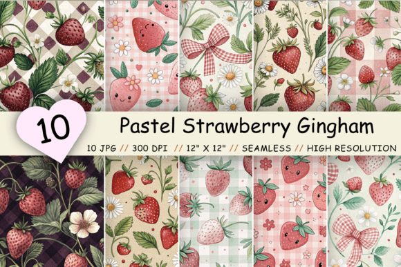 Sweet Summer Style: Pastel Strawberry Gingham Digital Paper